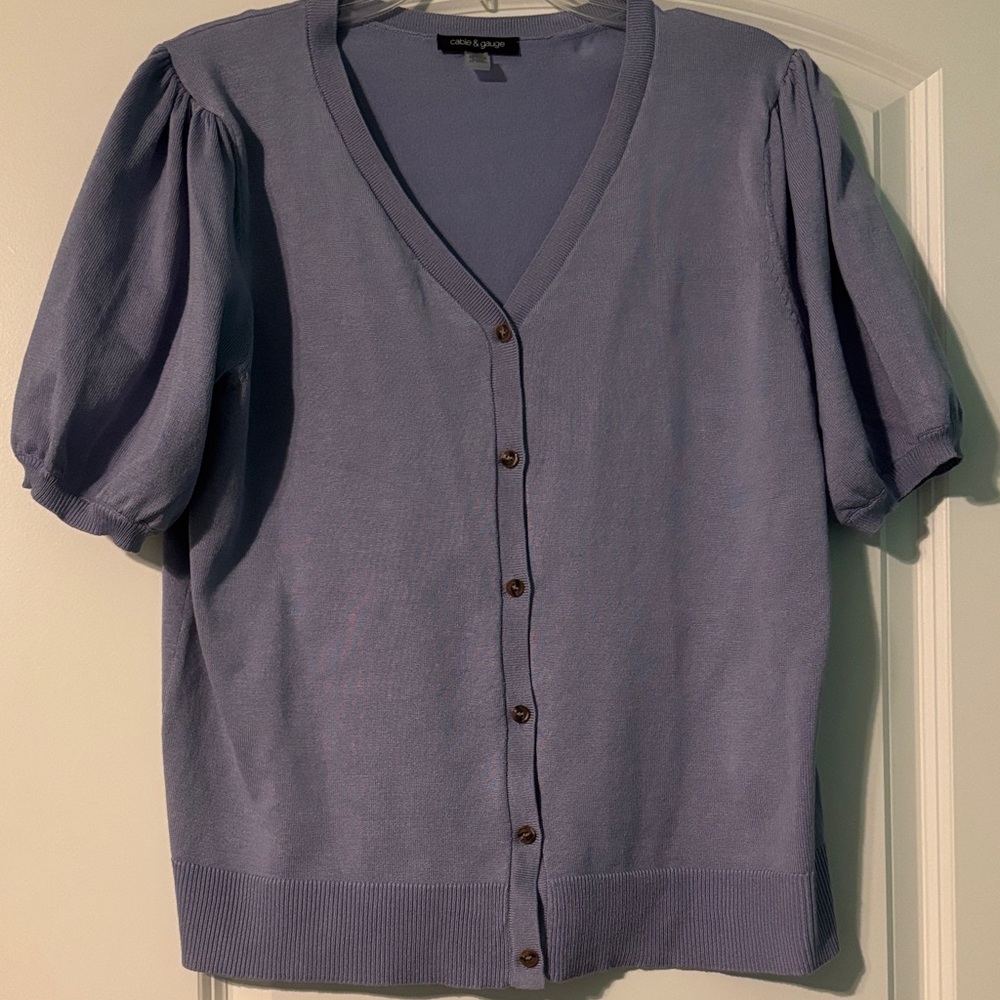 Cable & Gauge V Neck Lavender Puff Sleeve Cardigan Spring Easter